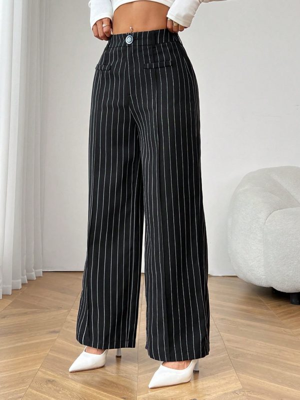 Black And White Striped Women's Suit Pants Suitable For Commuting