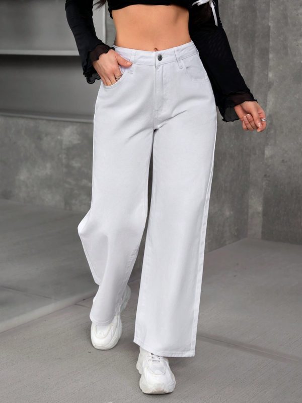 Women's Solid Color Front Button Pocket Simple Casual Denim Pants