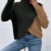 Women Colorblock Overlap Hem Stand Collar Drop Shoulder Long Sleeve Knit Sweater, Autumn/Winter
