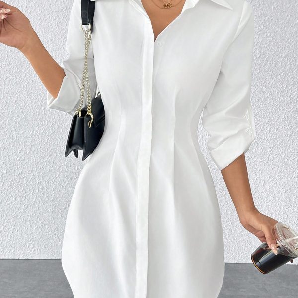 Solid Button Front Shirt Dress