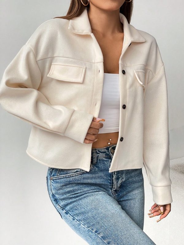 Flap Pocket Drop Shoulder Button Front Overcoat