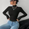 Solid Color Slim High Collar Long Sleeve White Top