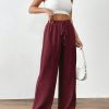 Women's Solid Color Front Tie Pocket Casual Long Pants, Daily Wear