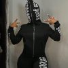 Casual Letter Print Zip-Up Hooded Sweatshirt, Autumn/Winter