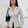 Women's Long Sleeve Striped Collared Button-Down Shirt, Blouse