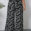 Plus Size Women Casual All-Over Print Elastic Waist Belt Loop Wide Leg Long Pants