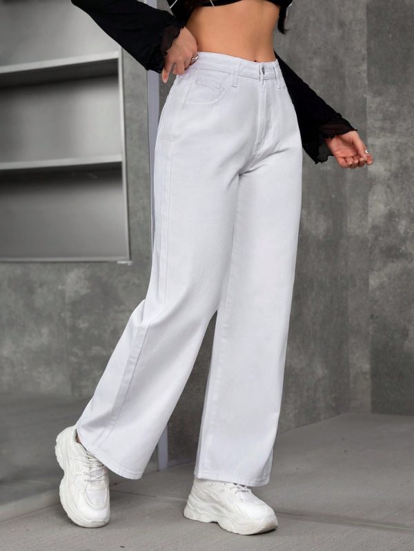 Women's Solid Color Front Button Pocket Simple Casual Denim Pants