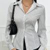 Women's Long Sleeve Striped Collared Button-Down Shirt, Blouse