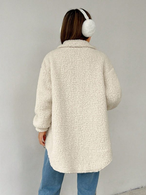 Dropped Shoulder Flap Detail Teddy Fur Coat