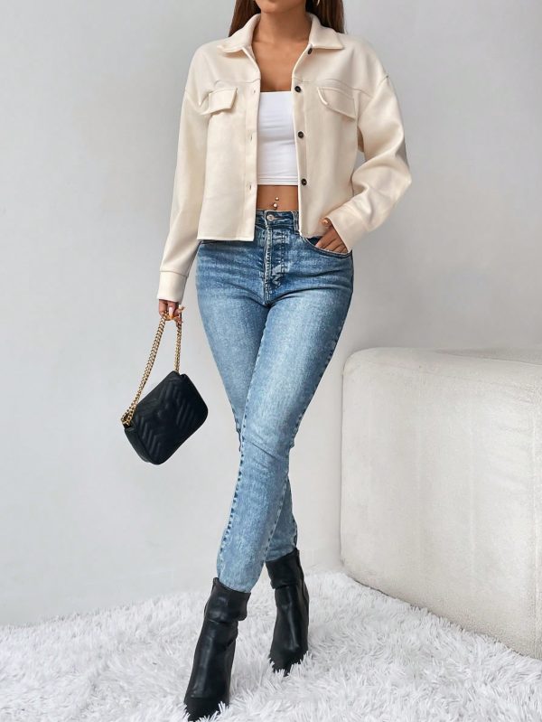 Flap Pocket Drop Shoulder Button Front Overcoat