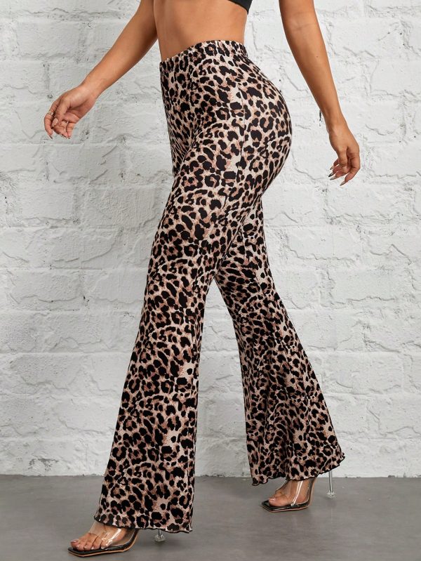 Leopard Print Knit Women's Flared Trousers