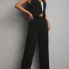 Button Front Vest Blazer & Wide Leg Pants