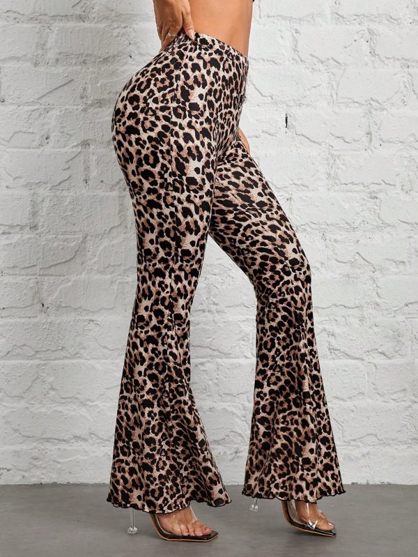 Leopard Print Knit Women's Flared Trousers