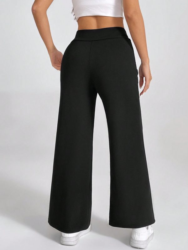 Solid High Rise Flared Straight Leg Pants