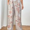 Women's Maple Leaf & Letter Print Pocketed Wide Leg Loose Casual Pants