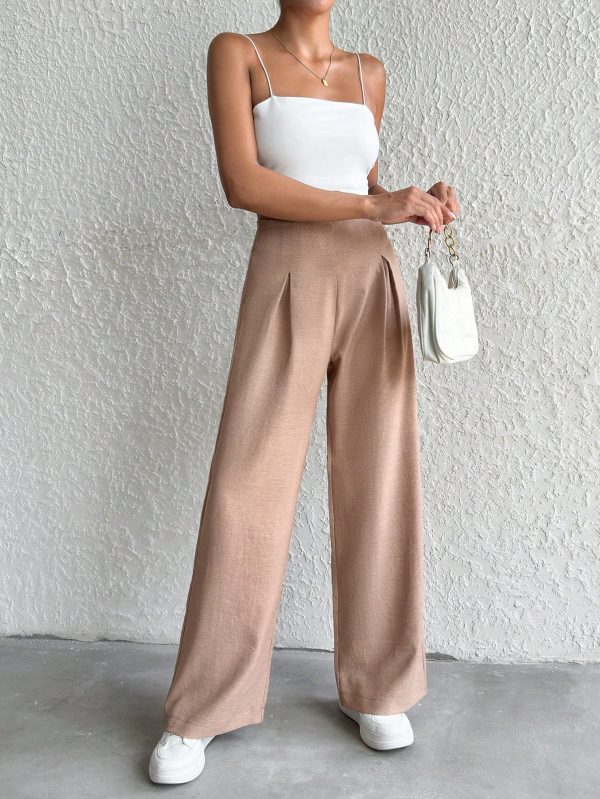 Women's Linen Beige Wide Leg Pants