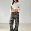 Women Plaid Print Drawstring Waist Pants