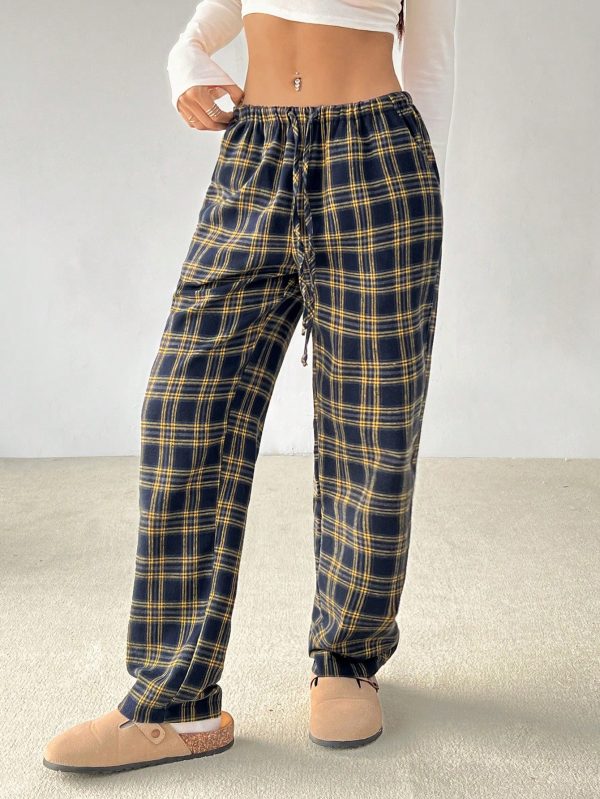 Women Plaid Print Drawstring Waist Pants