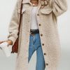 Dropped Shoulder Flap Detail Teddy Fur Coat