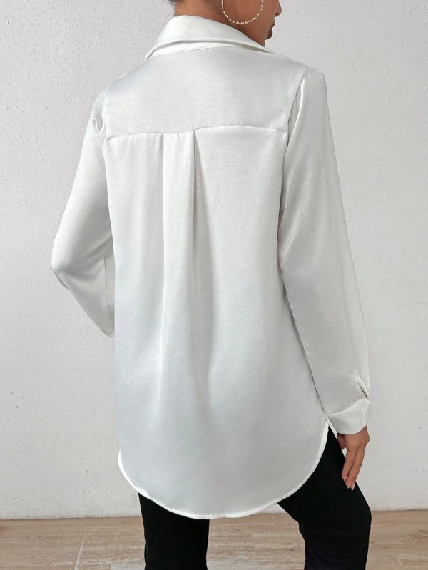 Women's Solid Color Satin Basic Shirt With Asymmetric Hem