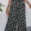 Plus Size Women Casual All-Over Print Elastic Waist Belt Loop Wide Leg Long Pants