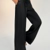 Contrast Color Double Waist Satin Glossy Women's Wide Leg Pants