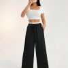 Contrast Color Double Waist Satin Glossy Women's Wide Leg Pants