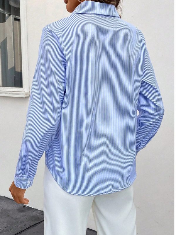 Women's Fashionable Everyday Blue And White Striped Shirt