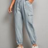 Women Solid Color Drawstring Elastic Cuff Work Pants, Suitable For Spring And Summer