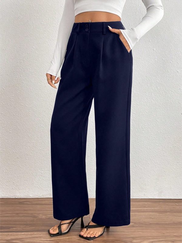 Women's Solid Color Pleated Straight-Leg Casual/Office Wear Pants