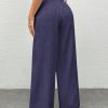 Women Plain Color Front Tie Pocket Design Wide Leg Pants, Casual Daily Wear