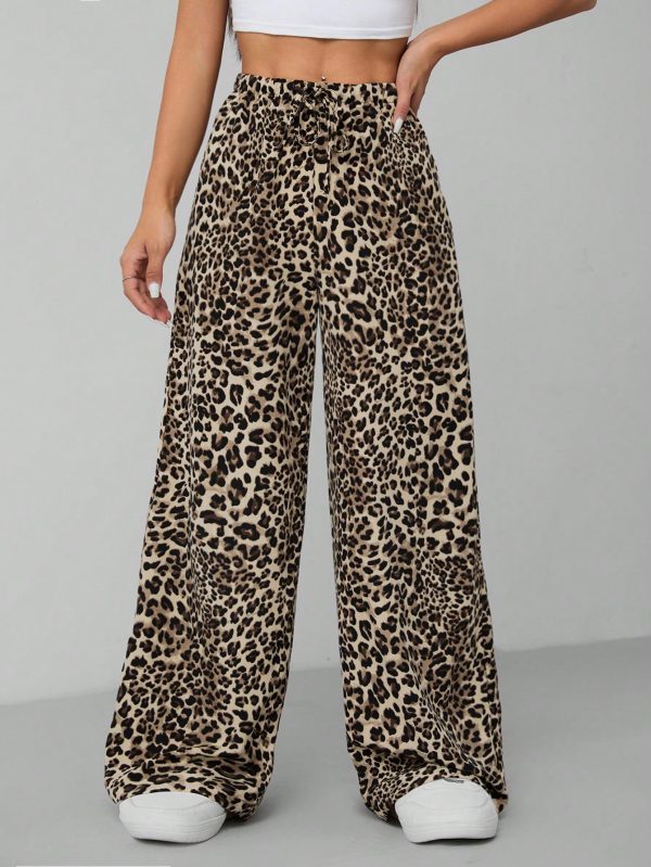 Leopard Print Women's Wide Leg Trousers