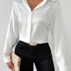 Women's Solid Color Satin Basic Shirt With Asymmetric Hem