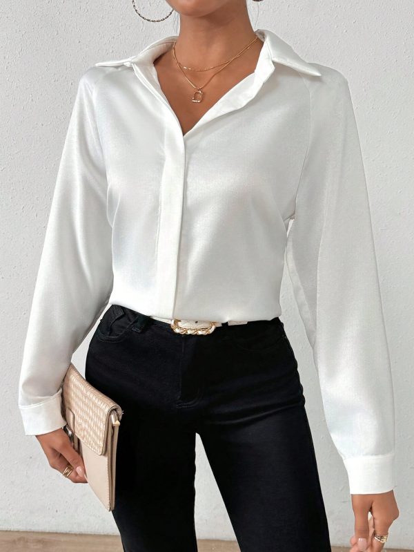 Women's Solid Color Satin Basic Shirt With Asymmetric Hem