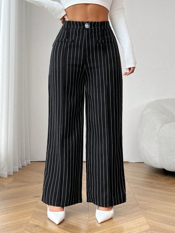 Black And White Striped Women's Suit Pants Suitable For Commuting