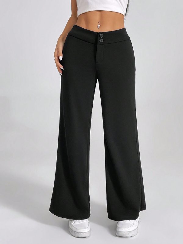 Solid High Rise Flared Straight Leg Pants