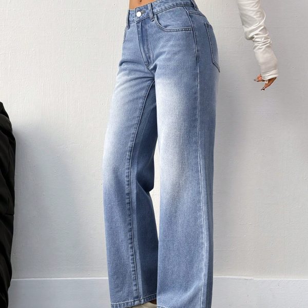 Women's Straight Loose Casual Jeans With Pockets, Versatile