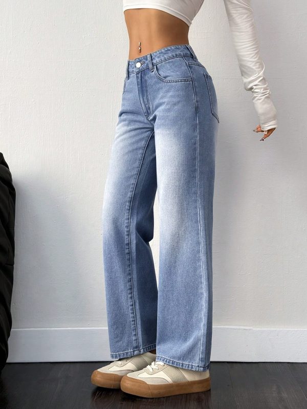 Women's Straight Loose Casual Jeans With Pockets, Versatile
