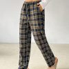 Women Plaid Print Drawstring Waist Pants
