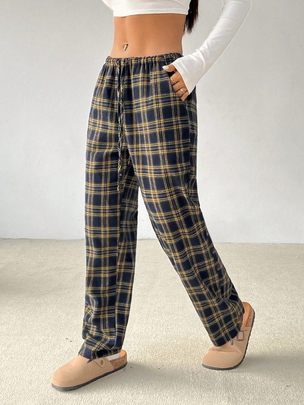 Women Plaid Print Drawstring Waist Pants