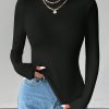 Solid Color Slim High Collar Long Sleeve White Top