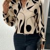 Women Asymmetrical Print Long Sleeve Casual Blouse