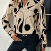 Women Asymmetrical Print Long Sleeve Casual Blouse