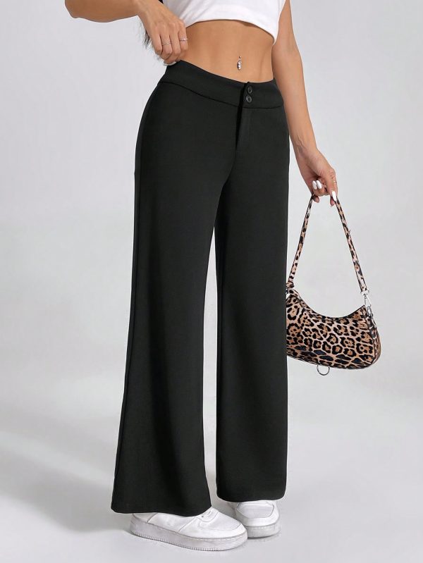 Solid High Rise Flared Straight Leg Pants