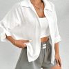Spring White Solid Batwing Sleeve White Shirt