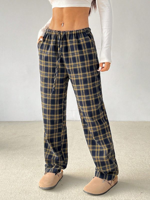 Women Plaid Print Drawstring Waist Pants