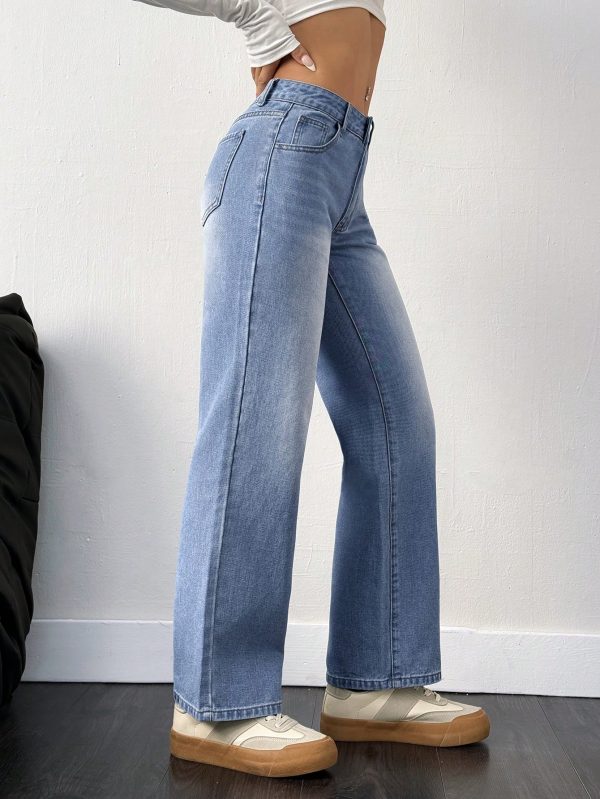 Women's Straight Loose Casual Jeans With Pockets, Versatile