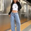 Casual Washed Low Waist Straight Leg Jeans