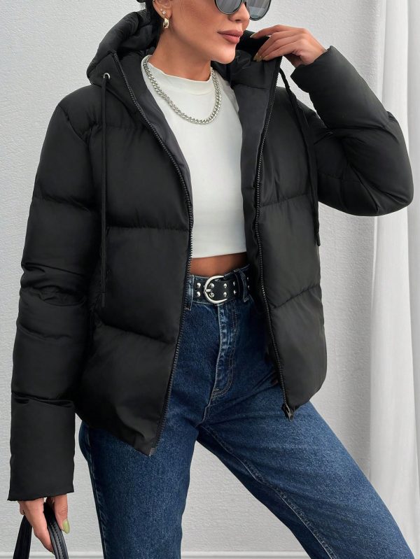 Women's Slant Pocket Drawstring Hooded Padded Coat