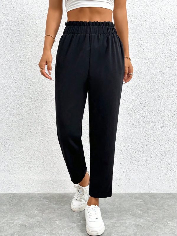 Solid Elastic Waist Cropped Pants